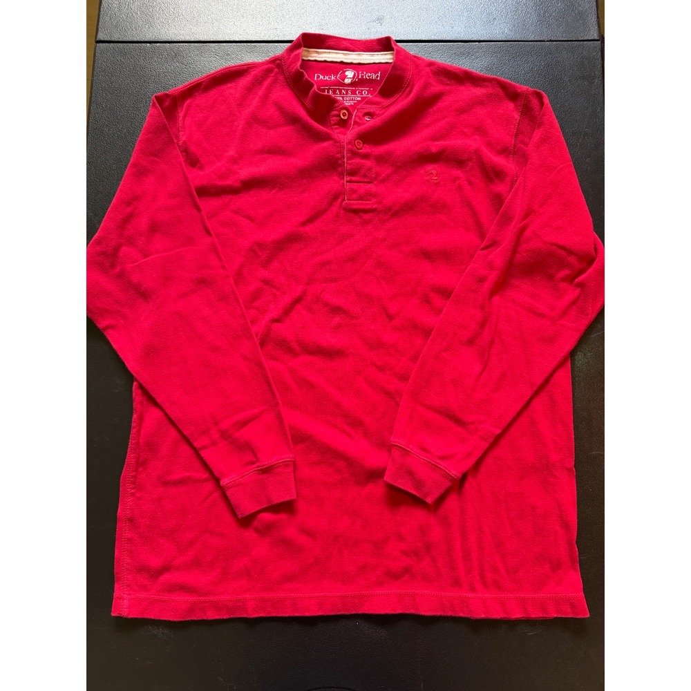 Duck Head Jeans Co Mens Red Long Sleeve Cotton Henley Shirt Large